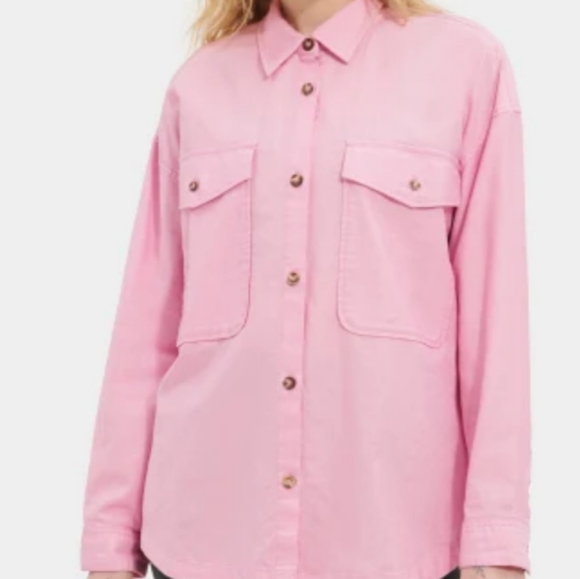 UGG Kimya Cargo Pocket Long Sleeve Large Jean Jacket Button Shirt Women's L NEW - Picture 4 of 13